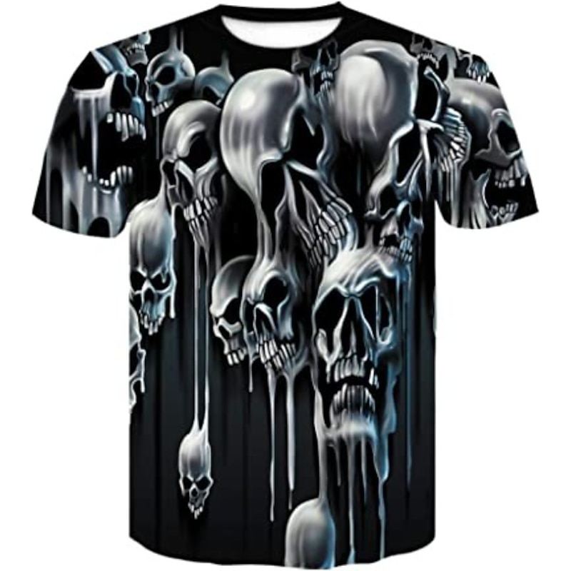Men's Graphic Skull 3D T Shirt Halloween Shirt Short Sleeve T shirt 3D Print Round Neck Shirt Casual Daily Black Blue Light Grey Summer Clothing Apparel Plus Size S M L XL 2XL 3XL M3