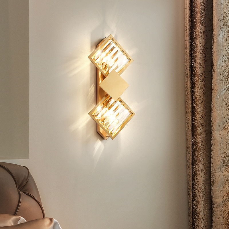 LED Wall Lights Crystal Wall Sconce Geometric Wall Lamp, Modern Golden Metal Wall Lamp for Headboard, Nordic Wall Lamps for Living Room, Corridor, Bedroom2