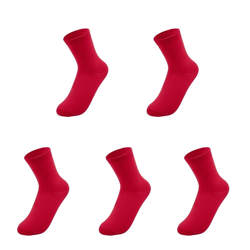 Men's 5 Pairs Socks Sport Socks / Athletic Socks Crew Socks Casual Socks Red Color Cotton Solid Colored Casual Daily Sports Medium Spring, Fall, Winter, Summer Fashion Comfort3
