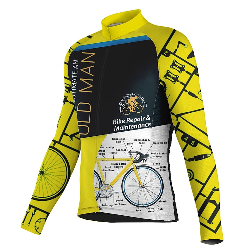 Men's Cycling Jersey Graphic Long Sleeve Bike Jersey Top with 3 Rear Pockets Mountain Bike MTB Road Bike Cycling Quick Dry Reflective Strips Back Pocket Moisture Wicking Sports White Yellow Army Green2