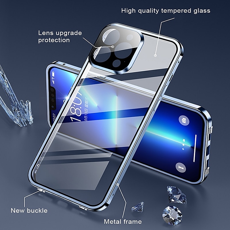 Phone Case For iPhone 17 Pro Max 17 Air 16 15 14 Pro Max Plus 13 12 11 Pro Max Mini Magnetic Adsorption Full Body Protective Double Sided Camera Lens Protector Tempered Glass3