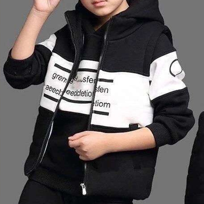 3 Pieces Kids Boys Tracksuits Outfit Color Block Letter Long Sleeve Cotton Set Sports Winter Fall 7-13 Years Black Navy Blue3