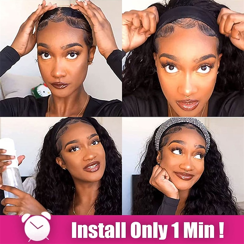 Headband Wig Human Hair For Black Women Kinky Curly Wigs Glueless Human Hair Short Curly Headband Wigs3