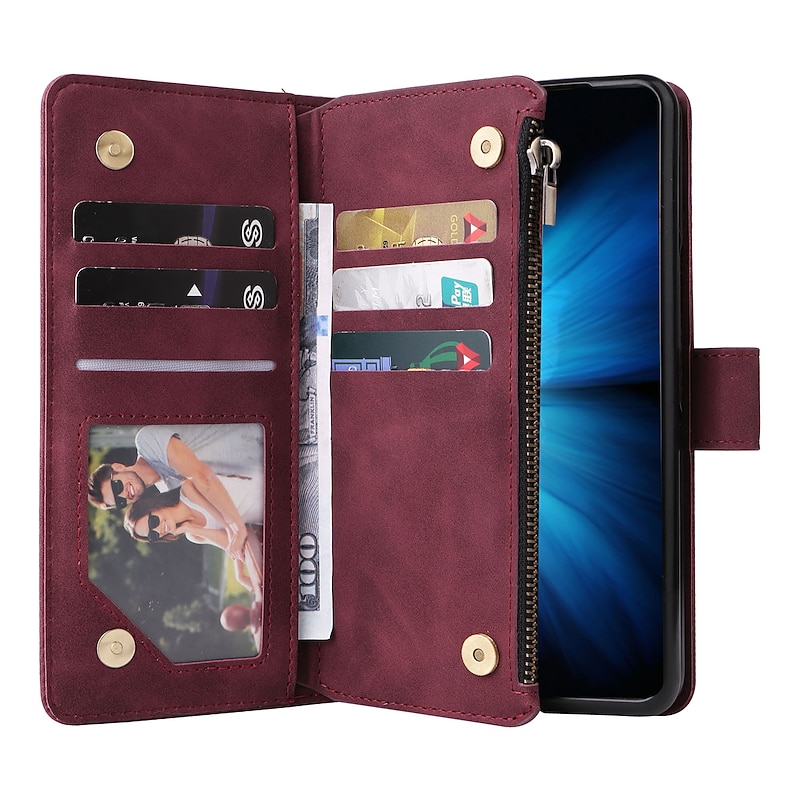 Phone Case For Samsung Galaxy Z Fold 7 Z Fold 6 Z Fold 5 Z Fold 4 Wallet Case Zipper With Card Holder Magnetic Flip Solid Colored PU Leather4