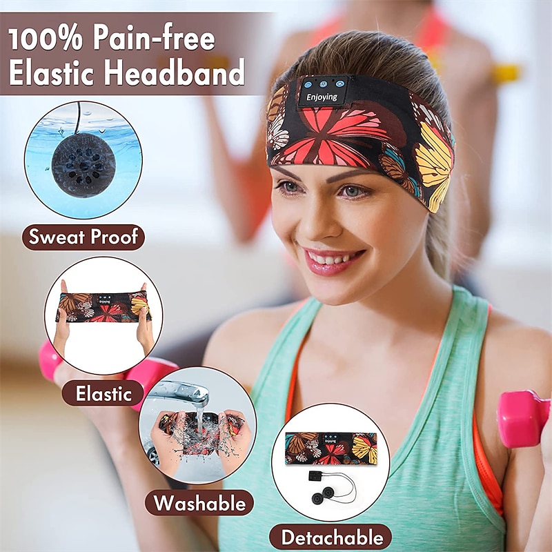 Sleep Mask Bluetooth 5.2 Sleep Headphones Floral Sleeping Headphones Sports Run Music Headband for Side Sleeper Best Gift Travel3