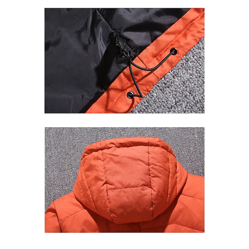 Men's Down Jacket Detachable Hood Duck Down Work Daily Wear Long Casual Daily Casual Windproof Winter Pure Color Black Blue Orange Green Puffer Jacket3