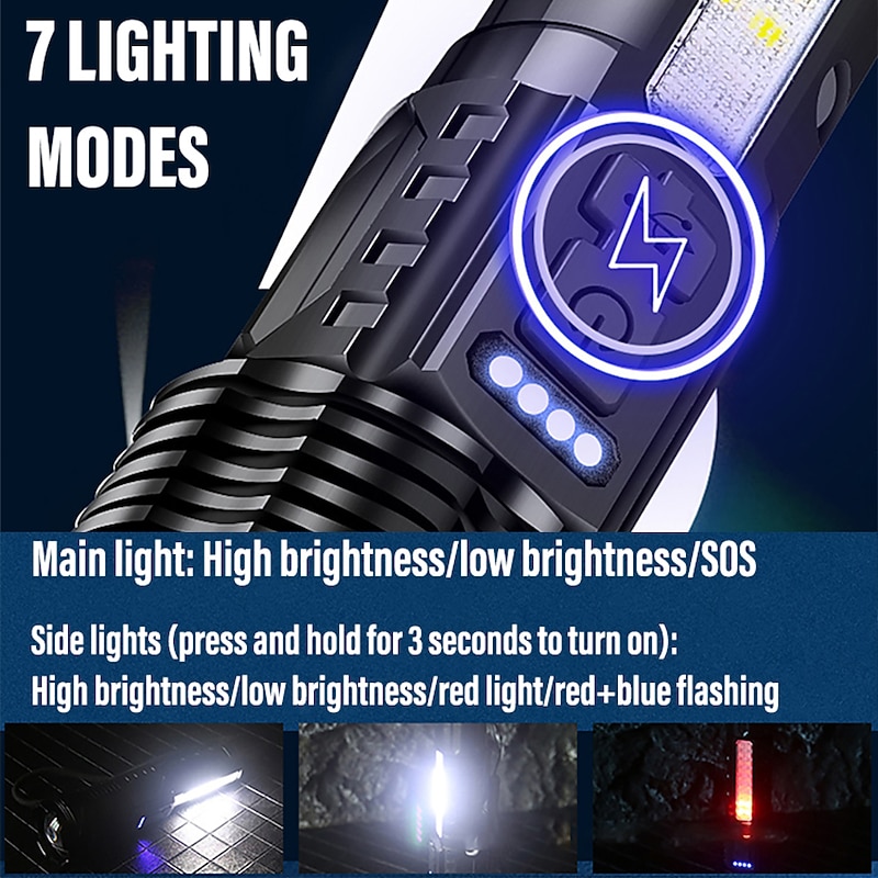 High-power LED Rechargeable Flashlight with 30W Lamp Beads Portable Torch 7 Lighting Modes Zoomable Waterproof Camping Light4