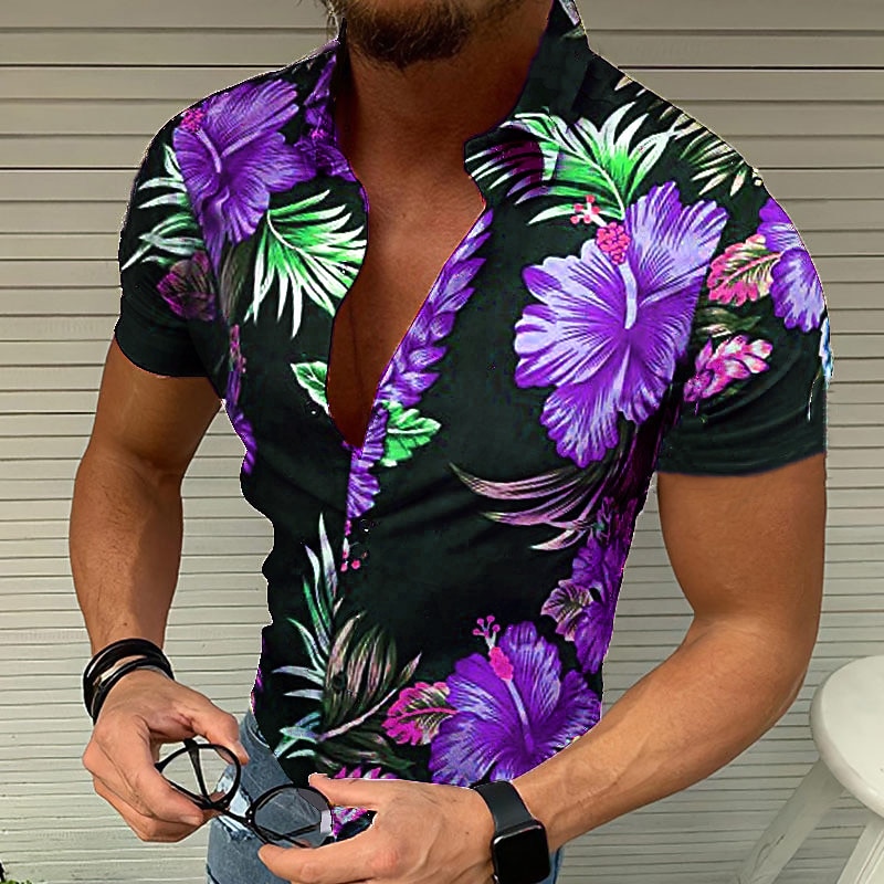 Men's Floral Graphic Tropical Flowers Shirt Summer Hawaiian Shirt Aloha Shirt Short Sleeve Shirt Turndown Designer Casual Outdoor Party Casual Black / Red Blue Purple S M L3
