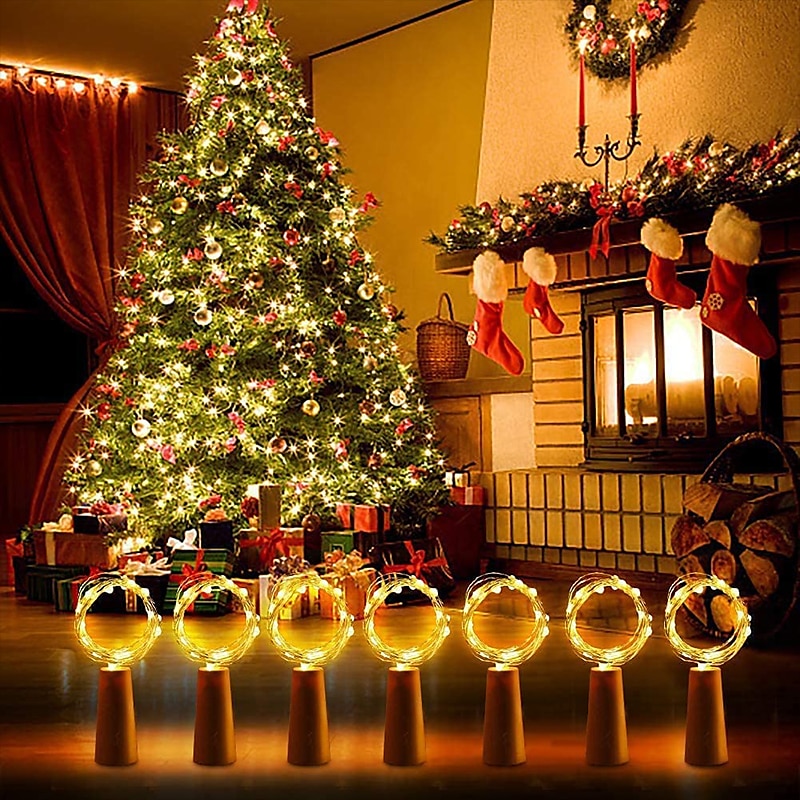 Elegant Wedding Reception Party 1/2/6/10pcs Wine Bottle String Lights 2m 20LEDs with Cork Warm White White Multi Color Red Blue Waterproof Christmas Wedding Decoration Batteries Powered4