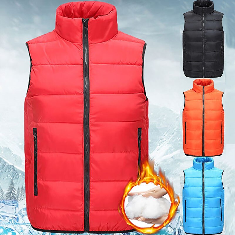 Men's Padded Hiking Vest Quilted Puffer Jacket Sleeveless Outerwear Trench Coat Top Outdoor Thermal Warm Windproof Breathable Quick Dry Winter Cotton Nylon Kong Lan Black Orange Work Hunting Ski