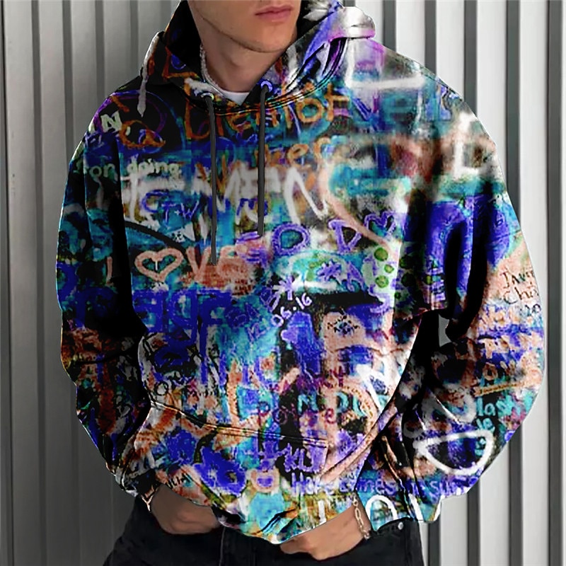 Men's Letter Graphic Prints Graffiti Hoodie Hoodies Sweatshirt Streetwear Designer Long Sleeve Hooded Daily Sports Yellow Blue Print Spring &  Fall Designer2