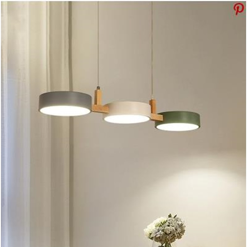 LED Pendant Light Modern Wooden 77cm Cord Adjustable 3000-6000K 3-Light Pendant Lights Fixture for Kitchen Dining Room Hotel Clothing Store Restaurant(Bulb Included)