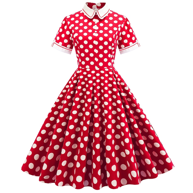 Polka Dots Retro Vintage 1950s Grease Outfits Vacation Dress Flare Dress Women's Costume Vintage Cosplay Daily Wear Short Sleeve Dress Carnival