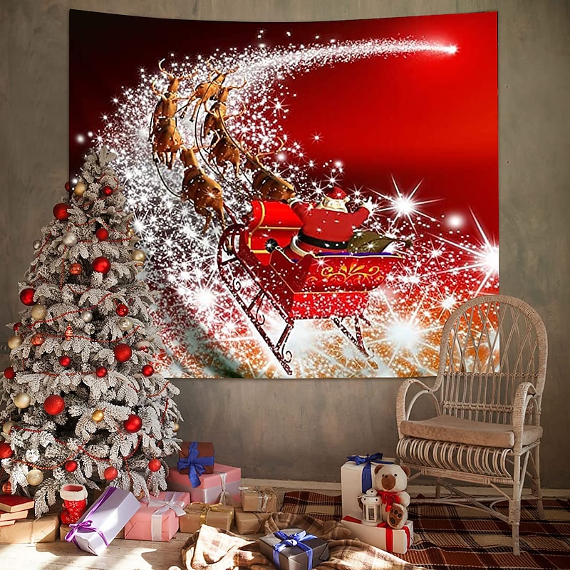 Christmas Decorations Santa Claus Holiday Party Xmas Wall Tapestry Photography Background Art Decor Blanket Hanging Home Bedroom Living Room Dorm Decoration Gift Red Views3