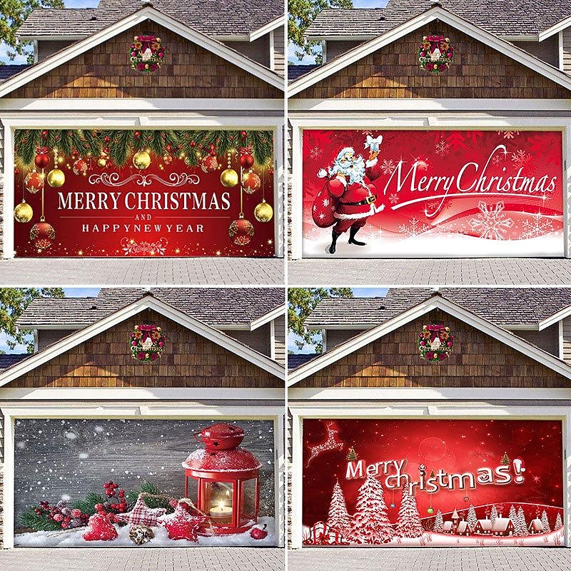Christmas Backdrop Cloth Outdoor Garage Door Sticker Tapestry Cloth Holiday Party Decoration Matching Hanging Cloth Large Size Comes