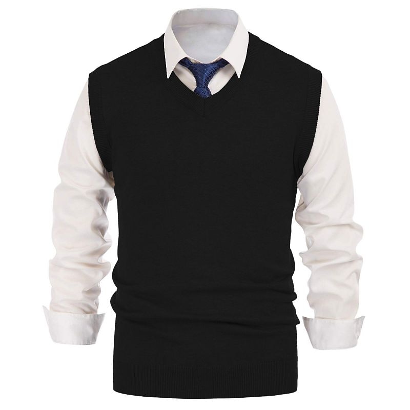 Men's Sweater Vest Wool Sweater Pullover Knit Deep V Knitted Solid Color V Neck Basic Stylish Clothing Apparel Winter Fall Black Wine M L XL3