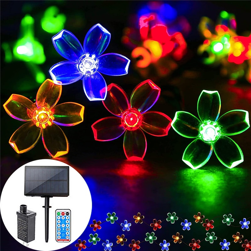 Flower String Lights Outdoor Christmas Decorations Solar and Plug-in 10M to 50M Dual Purpose String Lights Outdoor Waterproof  Cherry Blossoms String Lights  Flowers Creative String Lights Holiday Lights Outdoor Party Holiday Solar EU  Sola US  1set