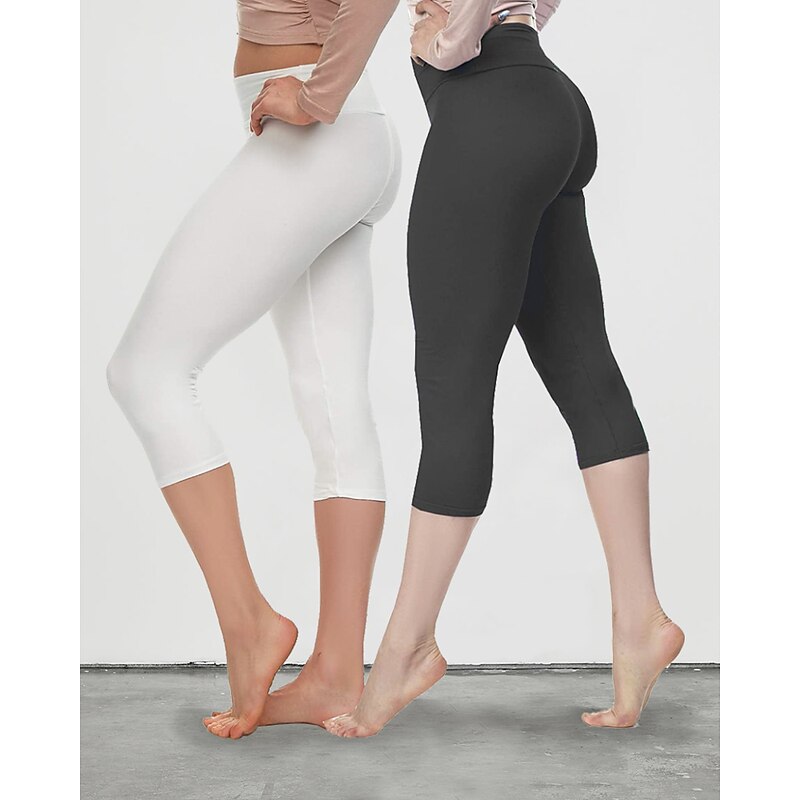 Women's Leggings Yoga Pants Butt Lift Tummy Control High Waist Gym Workout Running Fitness Capri Leggings Bottoms Solid Color Dark Grey Black White Sports Activewear High Elasticity Skinny2