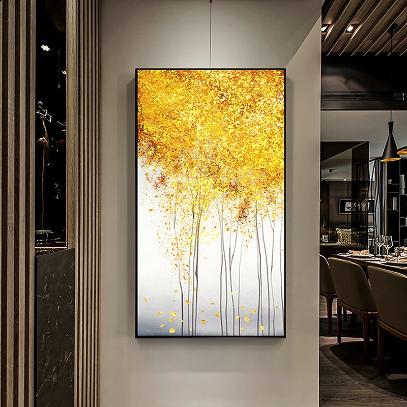 Gold Botanical Oil Painting Canvas Wall Art Decoration Modern Abstract Golden Fortune Tree for Home Decor Rolled Frameless Unstretched Painting3
