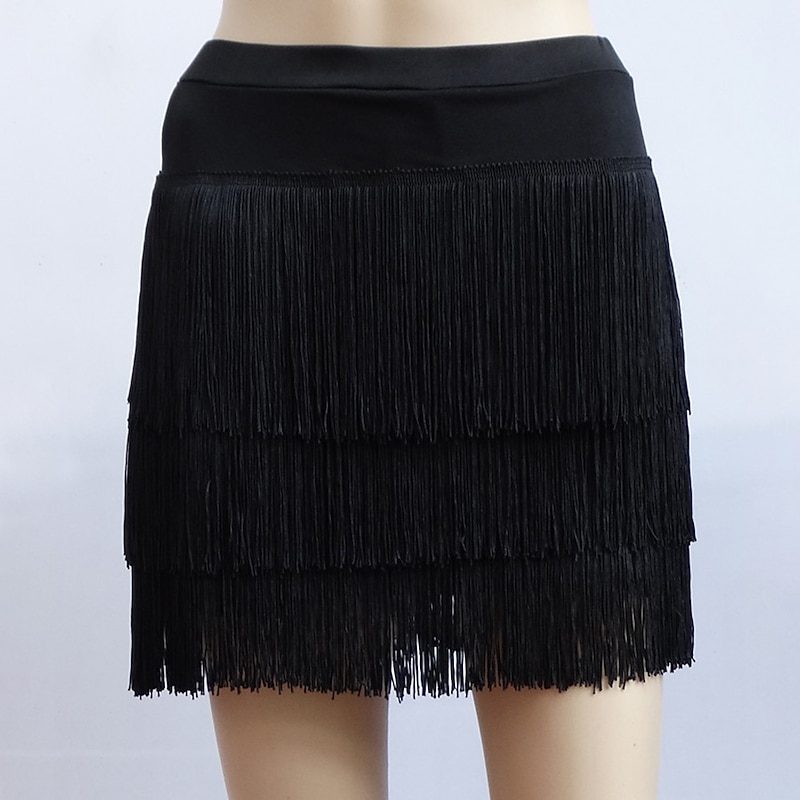 Latin Dance Skirts Fringed Tassel Pure Color Women's Performance Training High Polyester3