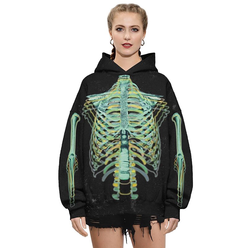 Punk Gothic Skeleton Skull Hoodie Skull Front Pocket Graphic For Couple's Men's Women's Adults' Masquerade 3D Print Casual Daily4