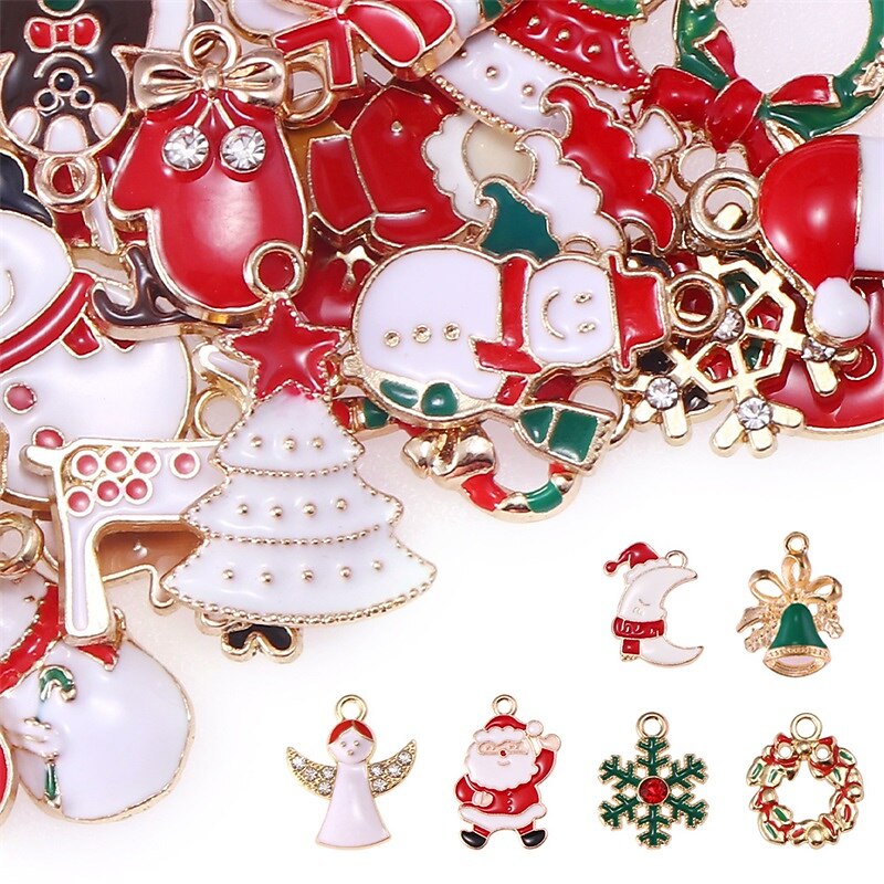 Mixed 10/20/30/50/80 Christmas Oil Dripping Alloy Accessories Bracelet Pendant Diy Accessories Materials for Christmas Gifts