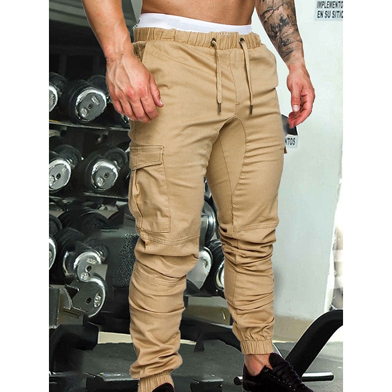 Men's Joggers Cargo Pants Drawstring Beam Foot Bottoms Outdoor Street Cotton Breathable Soft Fitness Gym Workout Performance Sportswear Activewear Solid Colored Dark Grey White Black / Stretchy2