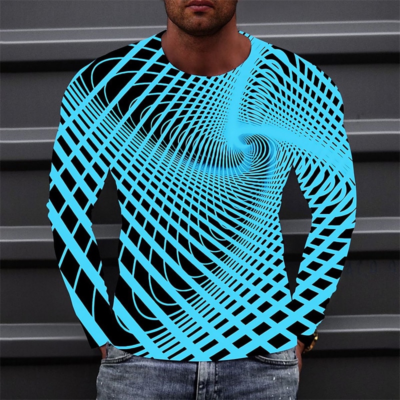 Men's Optical Illusion Graphic Prints T Shirt Long Sleeve T shirt 3D Print Crew Neck Shirt Sports Designer Basic Outdoor Street Daily A B C Spring &  Fall Clothing Apparel S M L XL XXL 3XL 4XL4