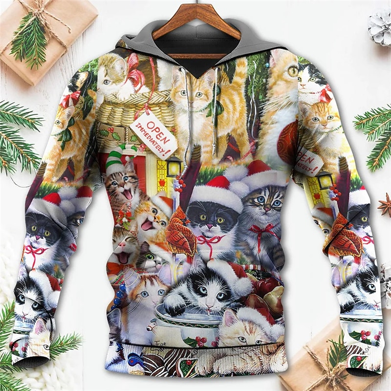 Christmas Men's Santa Claus 3D Hoodies Pullover Yellow Light Green Khaki Red Light Blue Hooded Santa Claus Graphic Prints Ugly  Print Daily Sports2