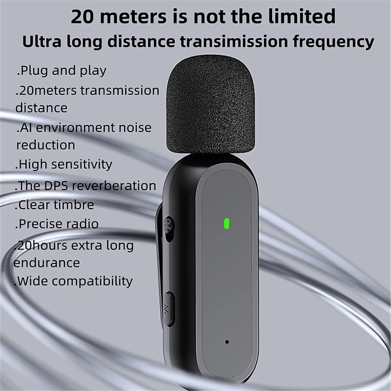 Wireless Lavalier Microphone Noise Cancelling Audio Video Recording for iPhone/iPad/Android/Xiaomi/Samsung Live Game Mic4
