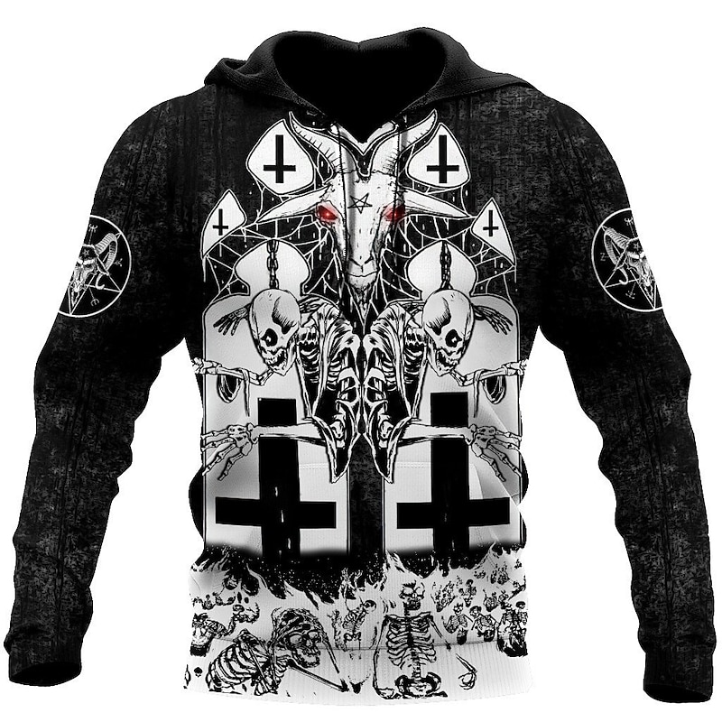 Men's Skull Graphic Prints Hoodie Hoodies Sweatshirt Streetwear Designer Long Sleeve Hooded Daily Sports Black Orange Print Spring &  Fall Designer3