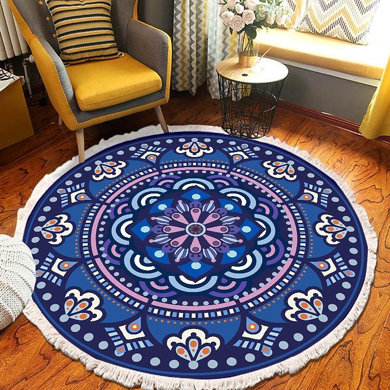 Mandala Tassel Round Carpet Area Rug Ethnic Style Room Living Room Bedroom Coffee Table Floor Mat2