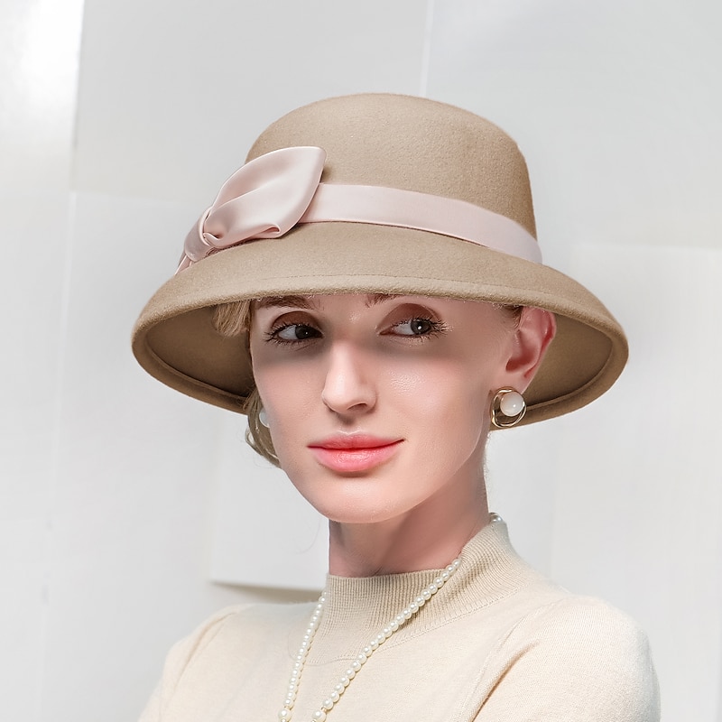Elegant Vintage Inspired 100% Wool Hats with Satin Bow 1PC Special Occasion / Holiday Headpiece3