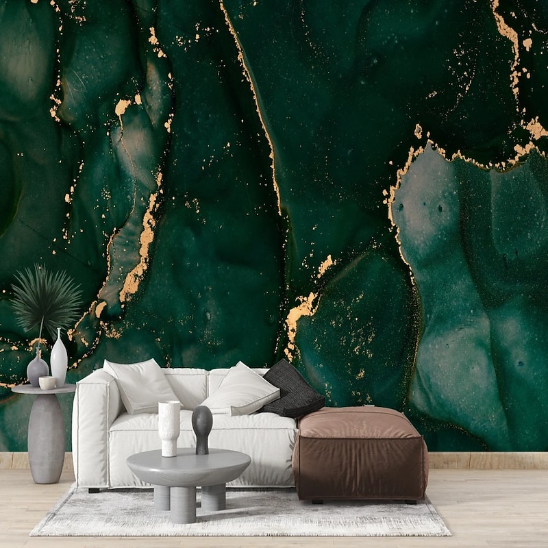 Cool Wallpapers Wall Mural Abstract Marble Green Wall Covering Sticker Peel and Stick Removable PVC/Vinyl Material Self Adhesive/Adhesive Required Wall Decor for Living Room Kitchen Bathroom3
