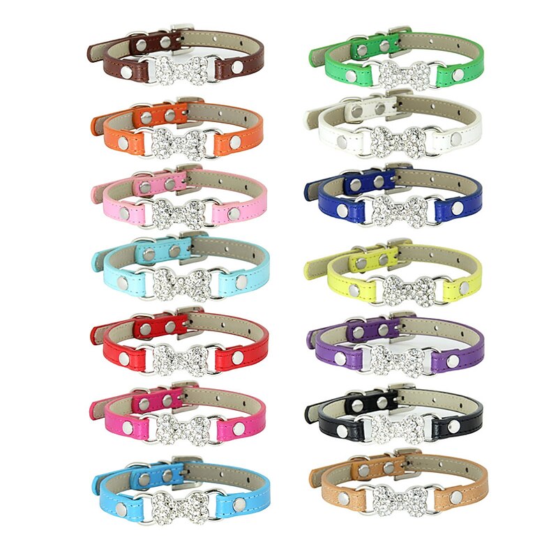 Cute Cat Traction Rope Crystal Diamond Bone Pet Collar Tide Brand Pu Cat Belt Dog Collar