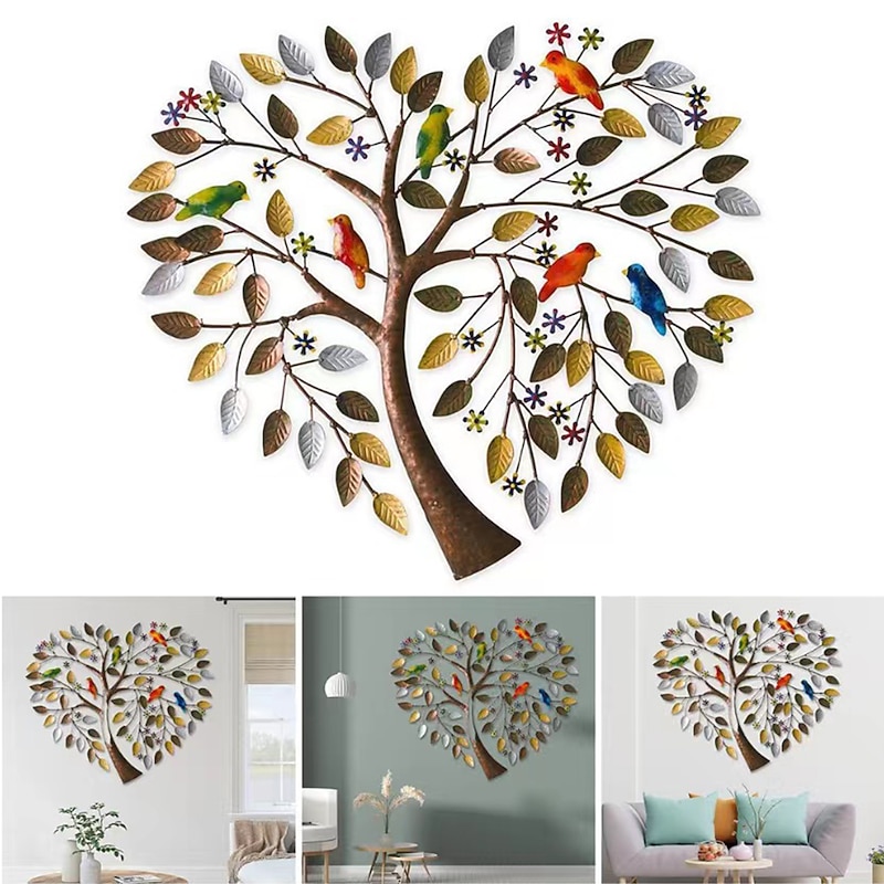 Heart Shape Family Tree Metal Wall Decor Tree of Life Metal Wall Art Bird Ornament Home Bedroom Living Room Window Decoration2