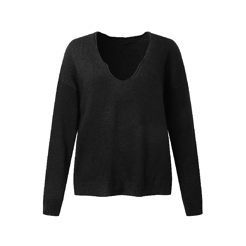 Women's Pullover Sweater Oversized Jumper Knitted Solid Color Stylish Basic Casual Long Sleeve Regular Fit Sweater Cardigans V Neck Fall Winter Black Purple Gray / Holiday3