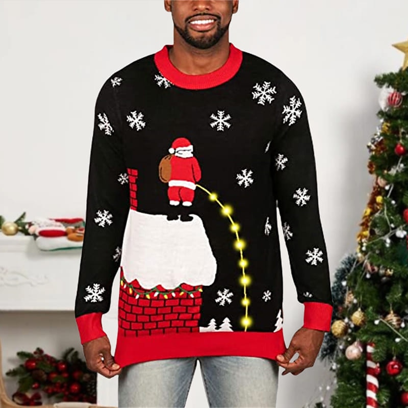 Ugly Christmas Sweater Men's Funny Sweaters Keep Warm Modern Contemporary Santa Claus Pullover Jumper Knitted New Years Eve Sweater Work Daily Wear Long Sleeve Crew Neck Fall & Winter Black
