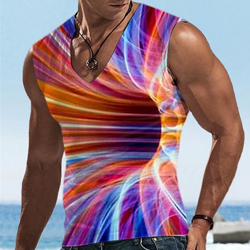 Men's Graphic Optical Illusion Vest Top Sleeveless T shirt 3D Print V Neck Shirt Designer Casual Comfortable Vacation Daily Going out Yellow Blue Red Spring & Summer Clothing Apparel S M L XL 2XL 3XL4