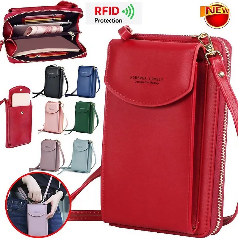 Women's PU Leather Crossbody Bags Large Capacity Zipper Purse Clutch Phone Wallet Shoulder Bag