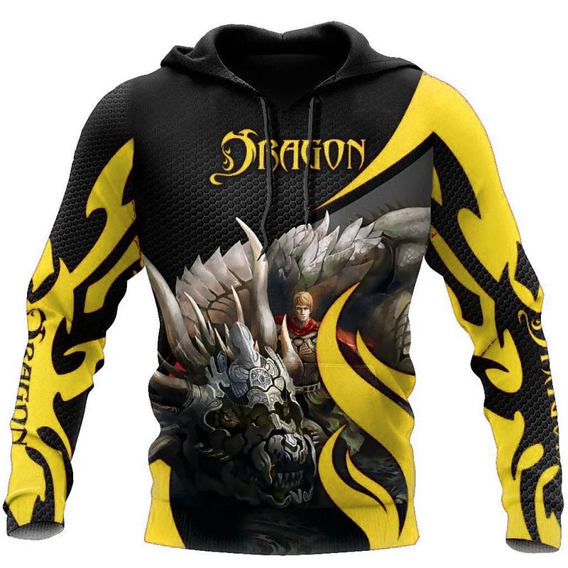 Men's Dragon Graphic Prints Hoodie Hoodies Sweatshirt Streetwear Designer Long Sleeve Hooded Daily Sports Yellow Red Print Spring &  Fall Designer3