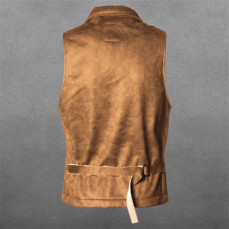 Men's Suede Vest Wedding Street Holiday Going out Vintage Style Casual Fall Winter Pocket Suede Warm Pure Color Single Breasted V Neck Regular Fit Black Brown Vest3