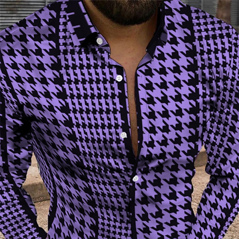 Men's Geometric Pattern Vintage Shirt Button Up Shirt Long Sleeve Fashion Designer Casual Daily Holiday Weekend Spring & Summer Turndown 3D Button-Down Black-White Yellow Black / Purple Red Royal Blue4
