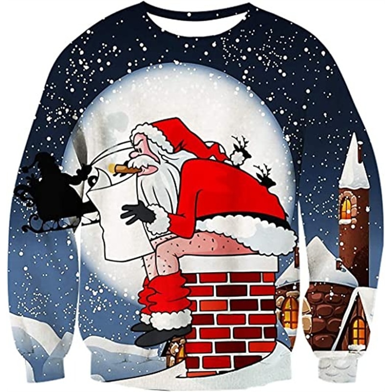 Men's Santa Claus Graphic Prints Sweatshirt Sweatshirt Pullover Long Sleeve Sweatshirt Crew Neck Designer Casual Big and Tall 3D Print Daily Sports Holiday Print Spring &  Fall3