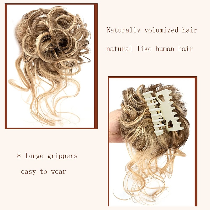 Messy Hair Bun Hairpiece for Women Clip in Claw Hair Pieces Synthetic Chignon Super Long Tousled Updo Hair Bun Extensions Wave Curly Hairpieces for Daily Wear(12/24)3