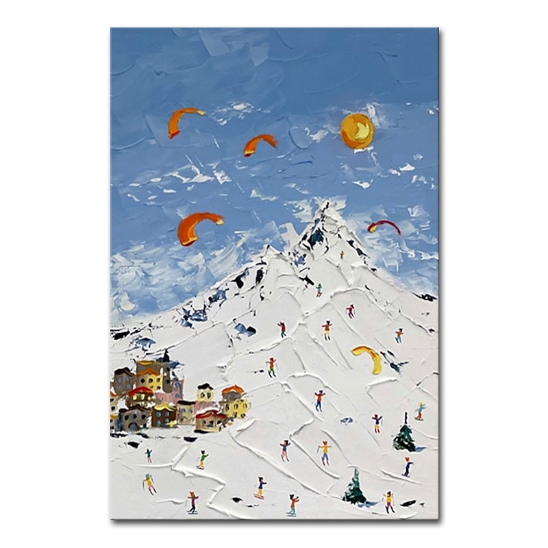 Mintura Handmade Mountain Oil Painting On Canvas Wall Art Decoration Modern Abstract Snow Landscape Picture For Home Decor Rolled Frameless Unstretched Painting3