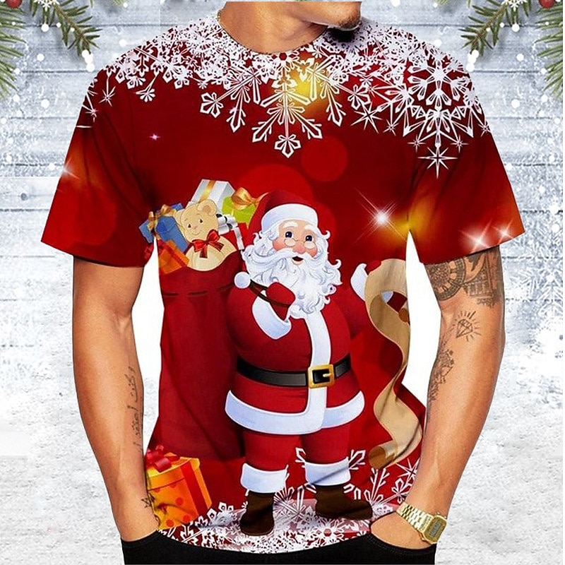 Christmas Men's Santa Claus 3D T-shirts Tee Santa Claus Graphic Prints Crew Neck Red / White Black Yellow Red Navy Blue 3D Print Outdoor Short Sleeve Print Clothing Apparel Polyester Designer Casual