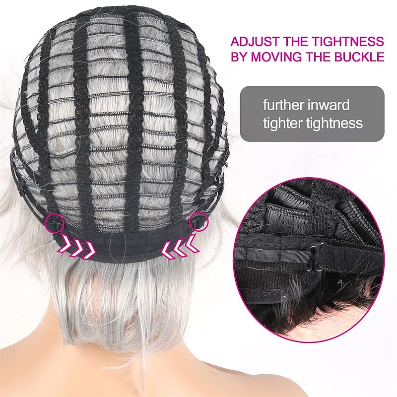 Gray Ombre Wig Pixie Cut Wig with Bangs for White WomenLight Gray Ombre Synthetic Short Curly Hair Wig Womens Short Wigs Gray Pixie Wig for Women Fluffy Layered Synthetic Hair Ash Black Wig Grey4