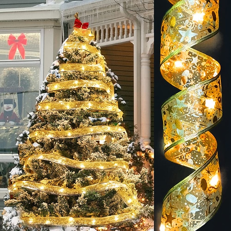 4m 5m 10m Christmas Decoration LED Ribbon Fairy Lights Christmas Tree Ornaments for Home DIY Bows Light String Navidad New Year2