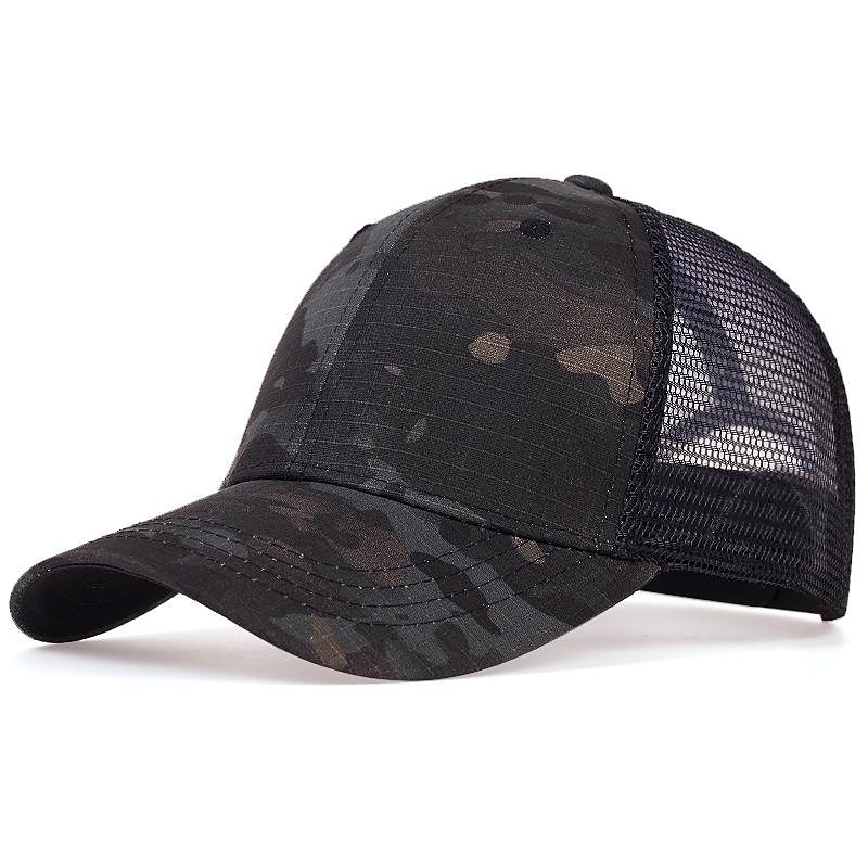 Men's Baseball Cap Trucker Hat Mesh Cap Netback Cap Green camouflage Black camouflage Hip Hop Streetwear Breathable4